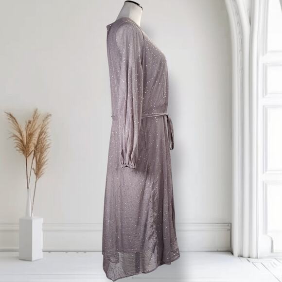 Alfani Glitter Mesh Wrap Dress 2X Silver Long Sleeve Plus Size Party Midi - Picture 5 of 14